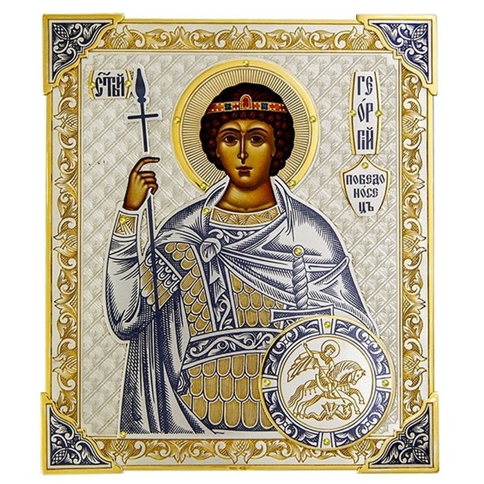Серебряная икона "Св. Георгий Победоносец"